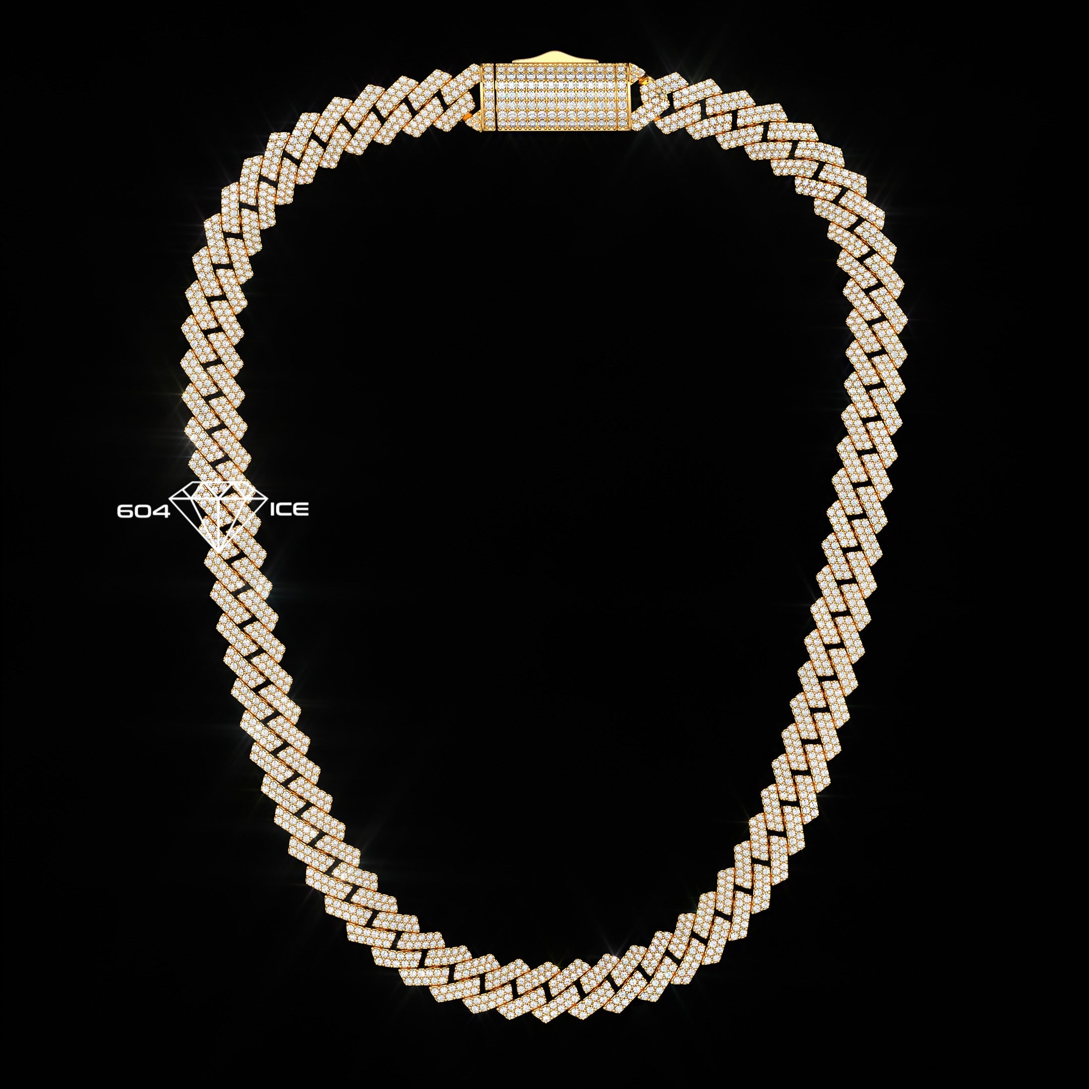 23CT 12mm 2 Row Gold Cuban link diamond necklace