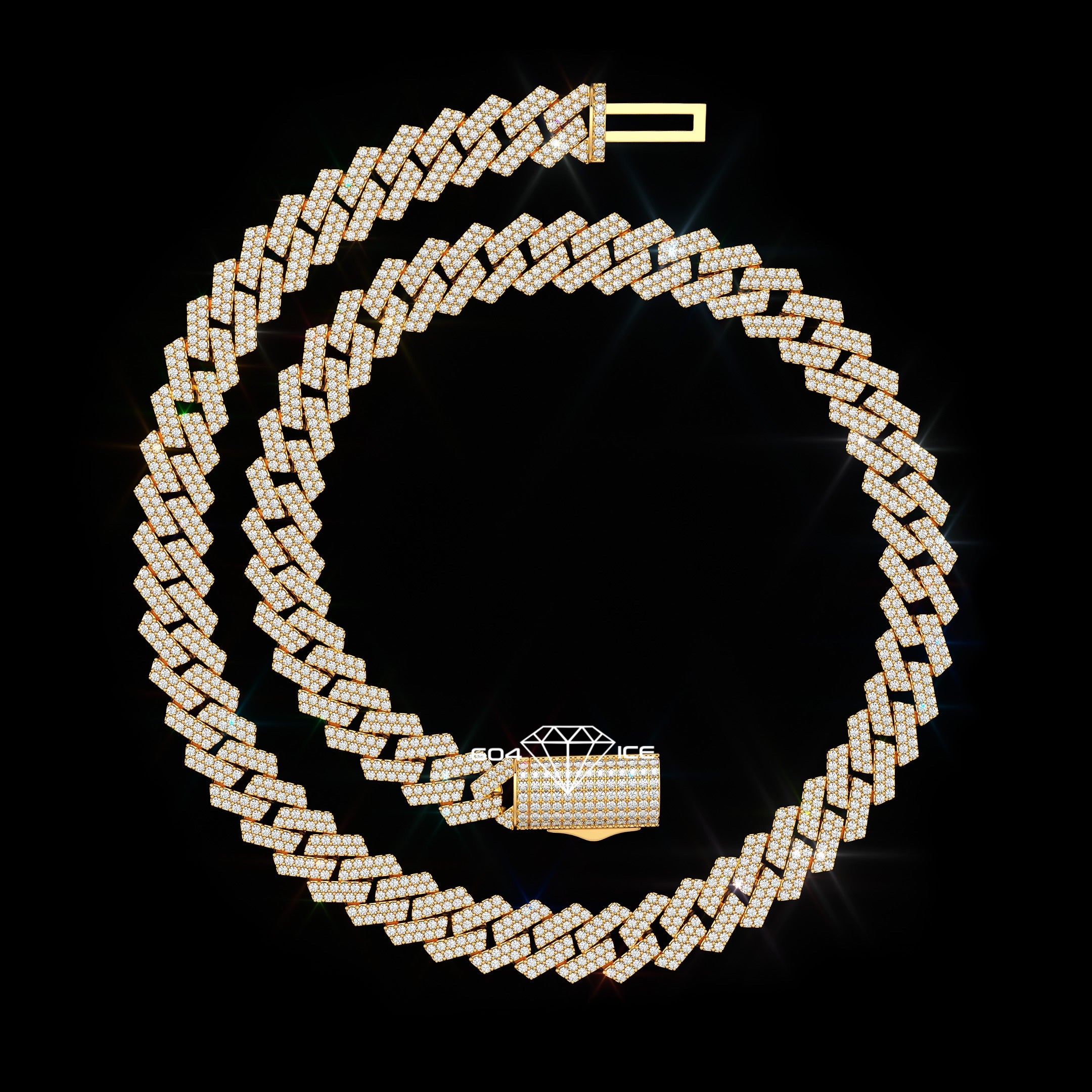 23CT 12mm 2 Row Gold Cuban link diamond necklace