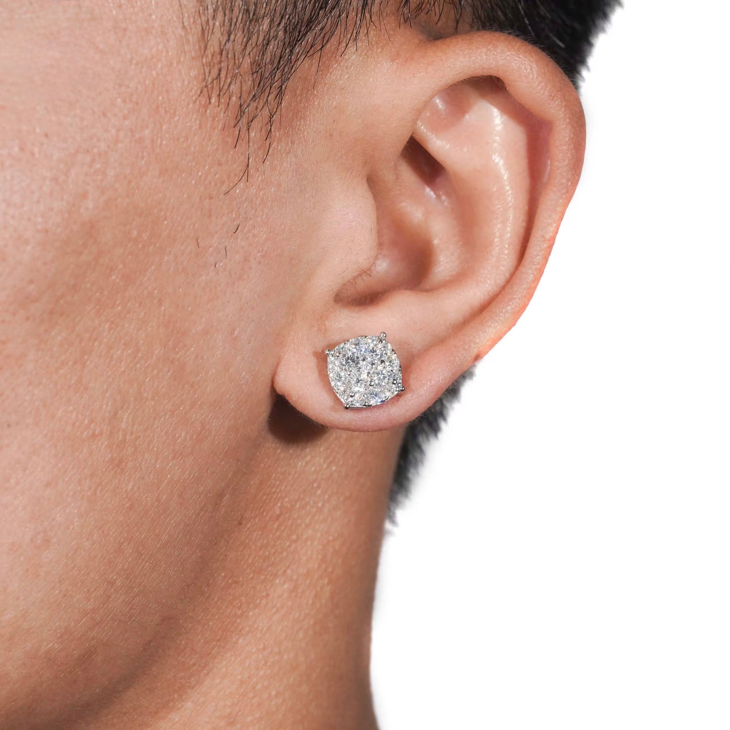 925 Sterling Silver VVS Square Stud Earrings