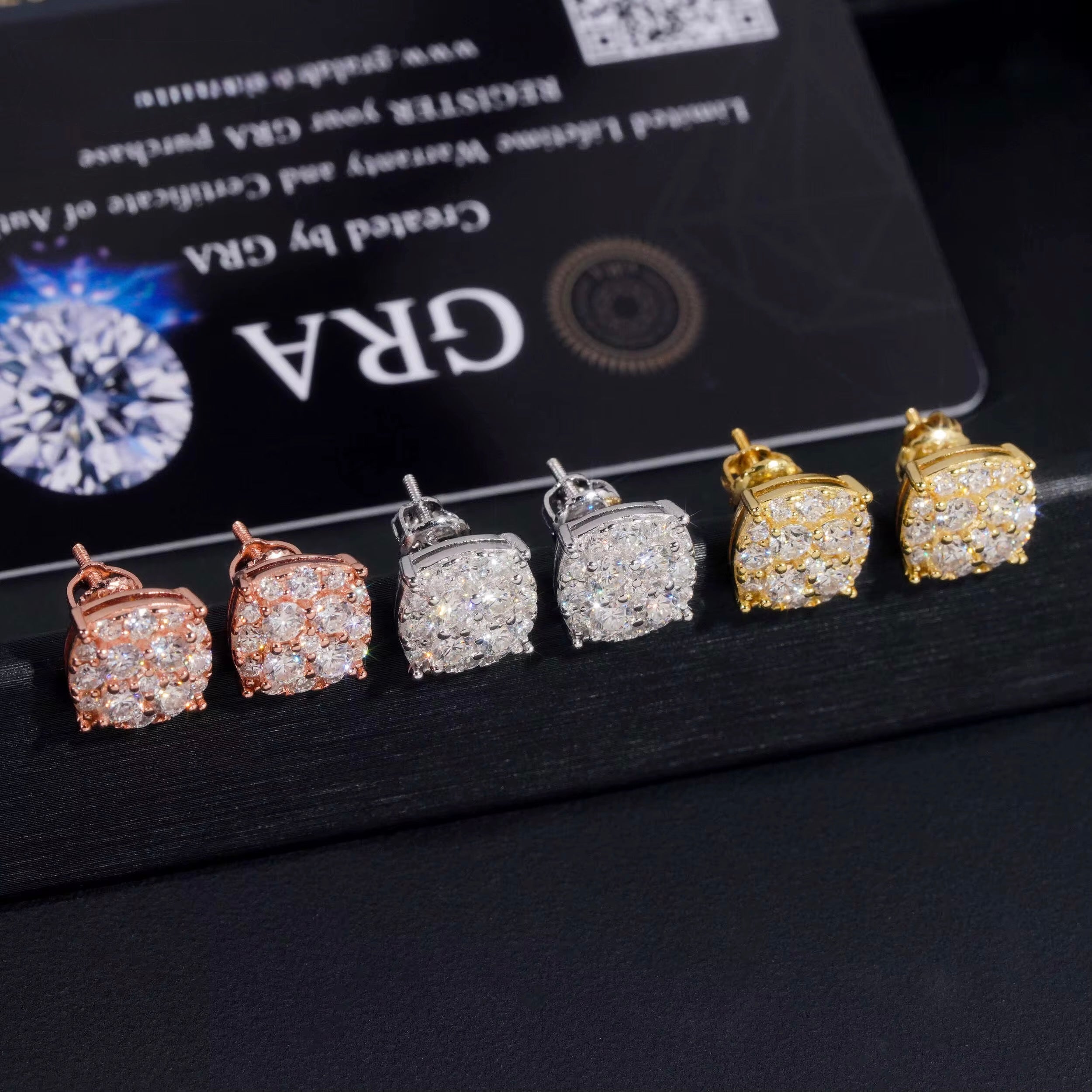 925 Sterling Silver VVS Square Stud Earrings