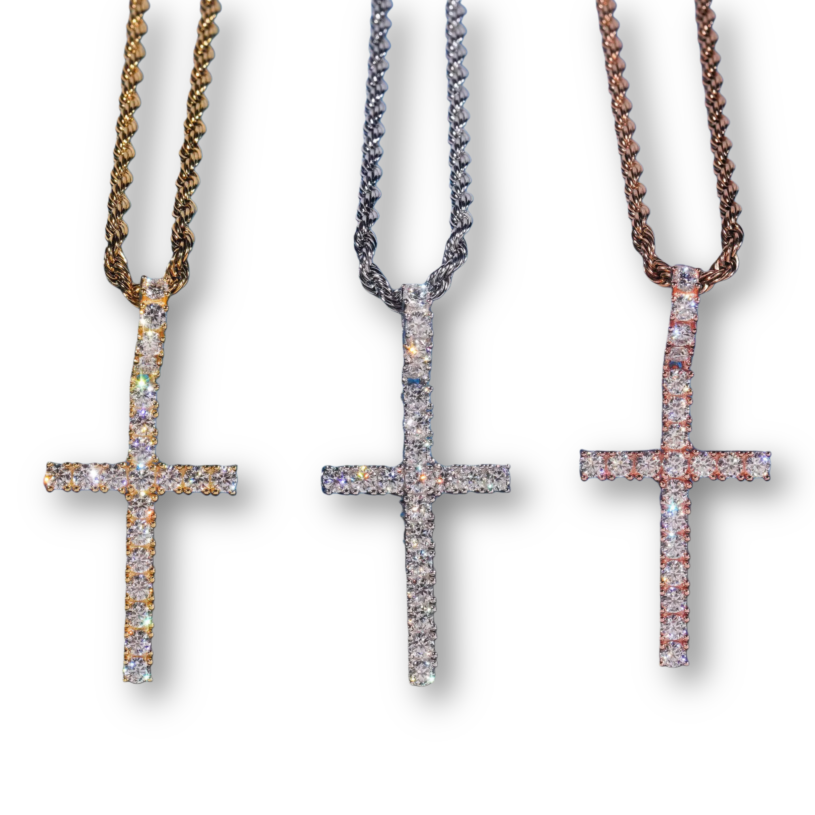 2.84 CT 14K gold single row cross pendant