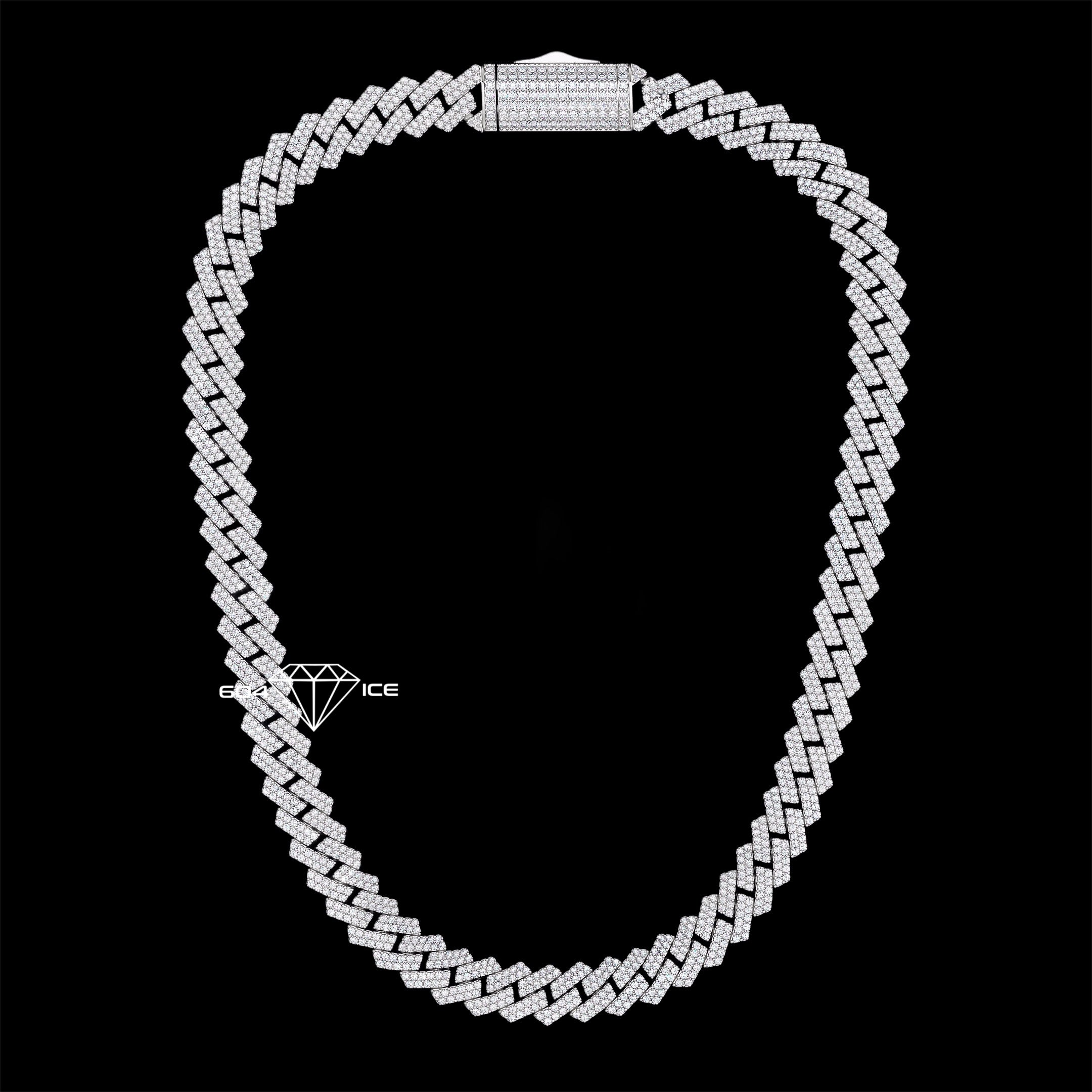 23CT 12mm 2 Row Gold Cuban link diamond necklace
