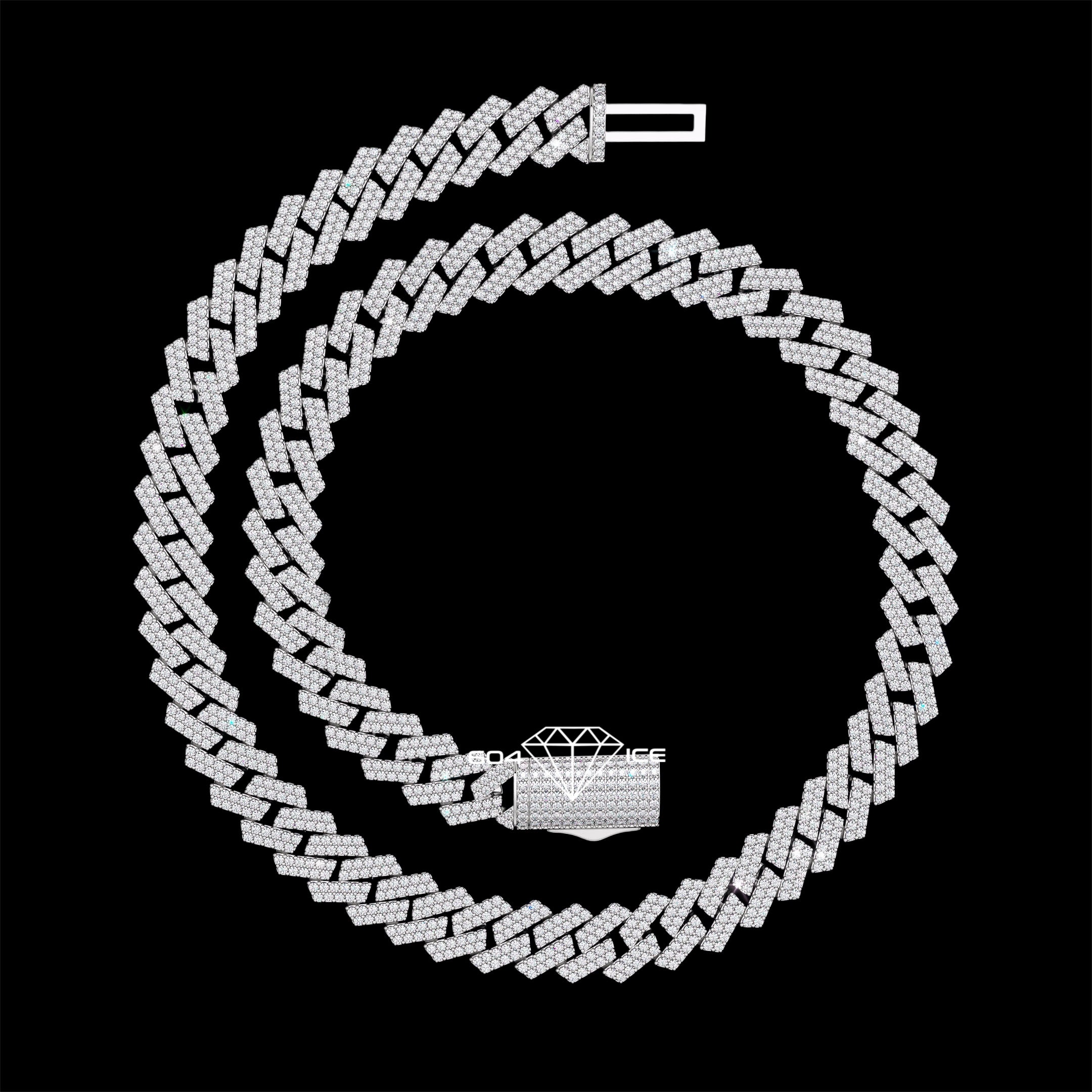 23CT 12mm 2 Row Gold Cuban link diamond necklace