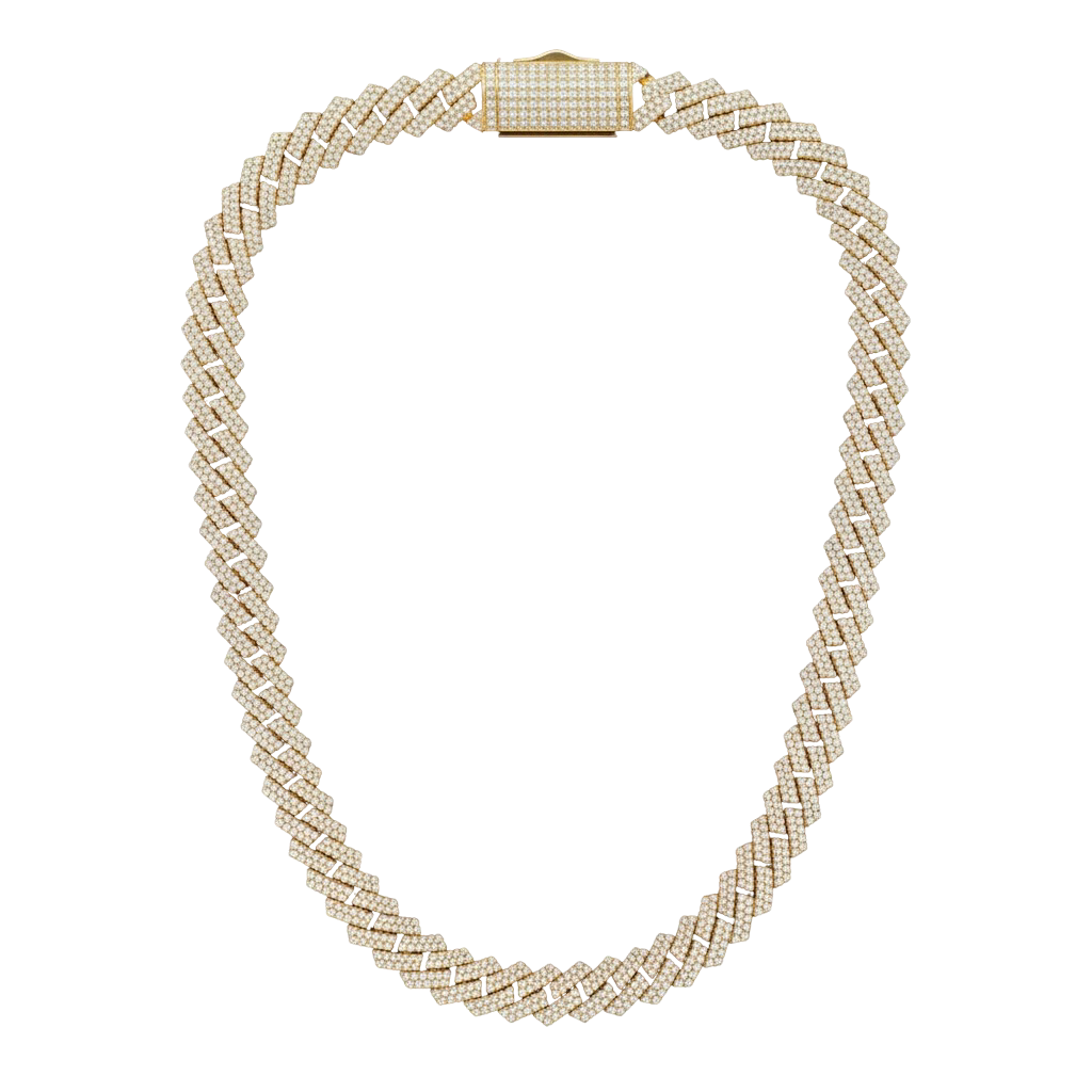 23CT 12mm 2 Row Gold Cuban link diamond necklace