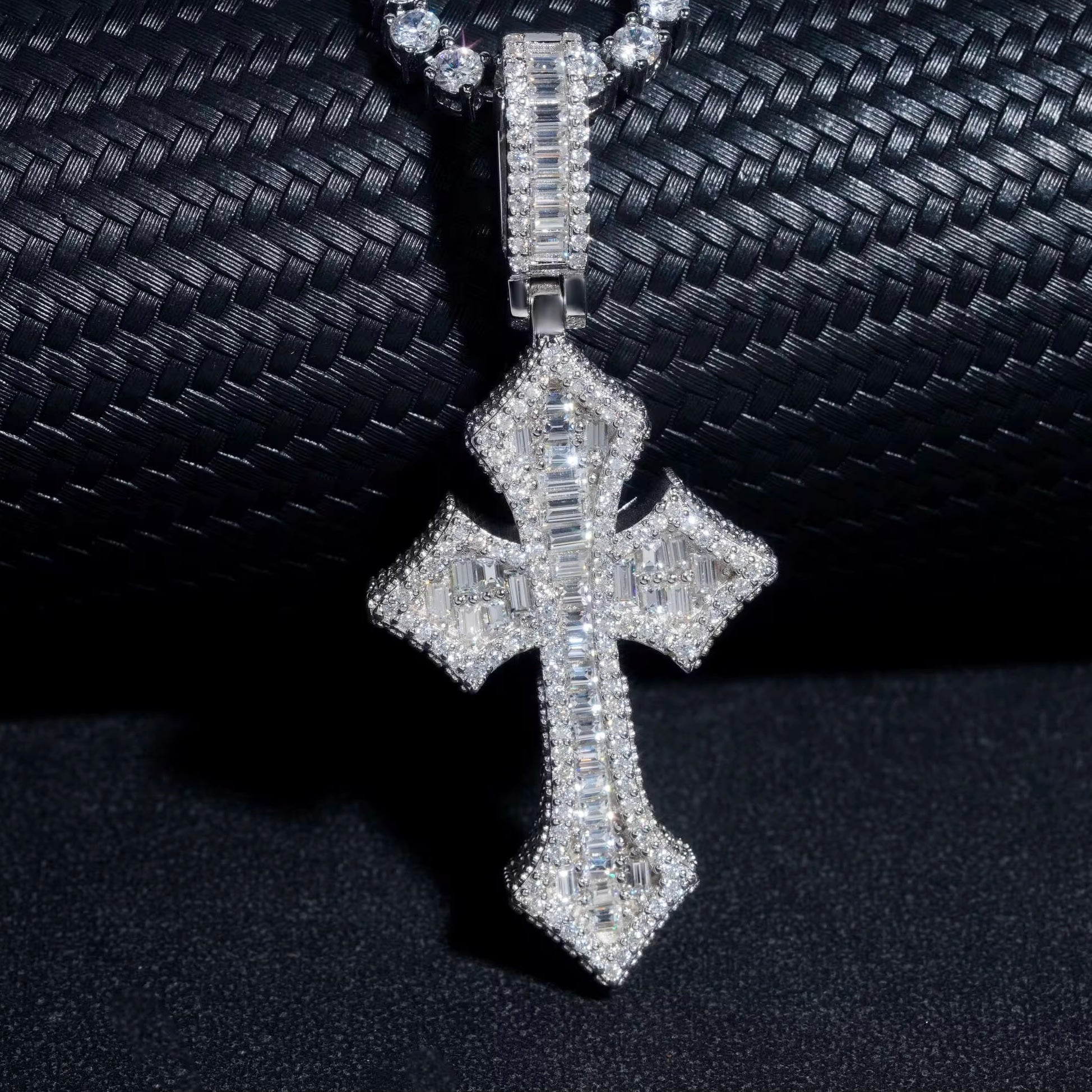 925 Silver Cross Pendant VVS Baguettes