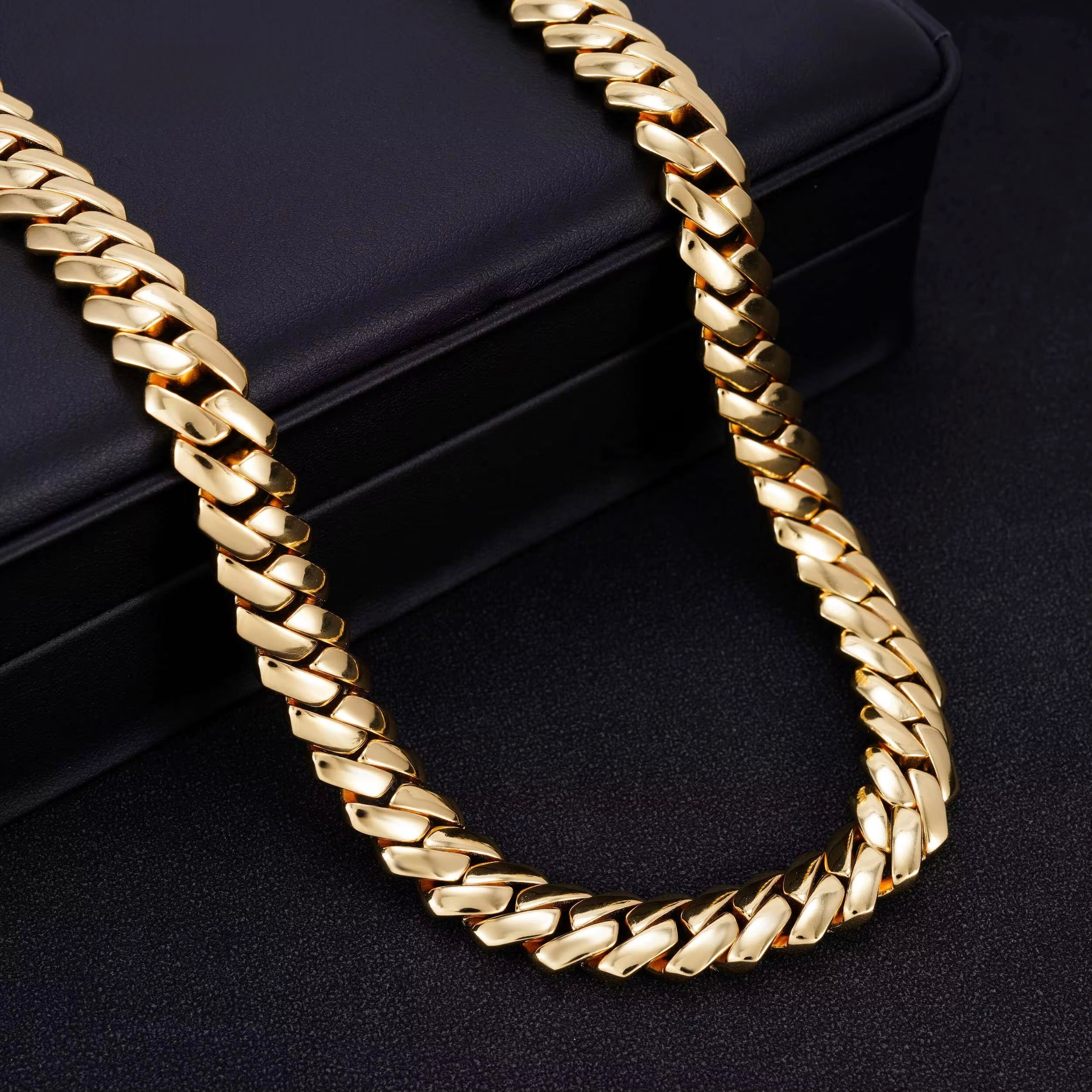 12mm 14K Gold cuban link necklace