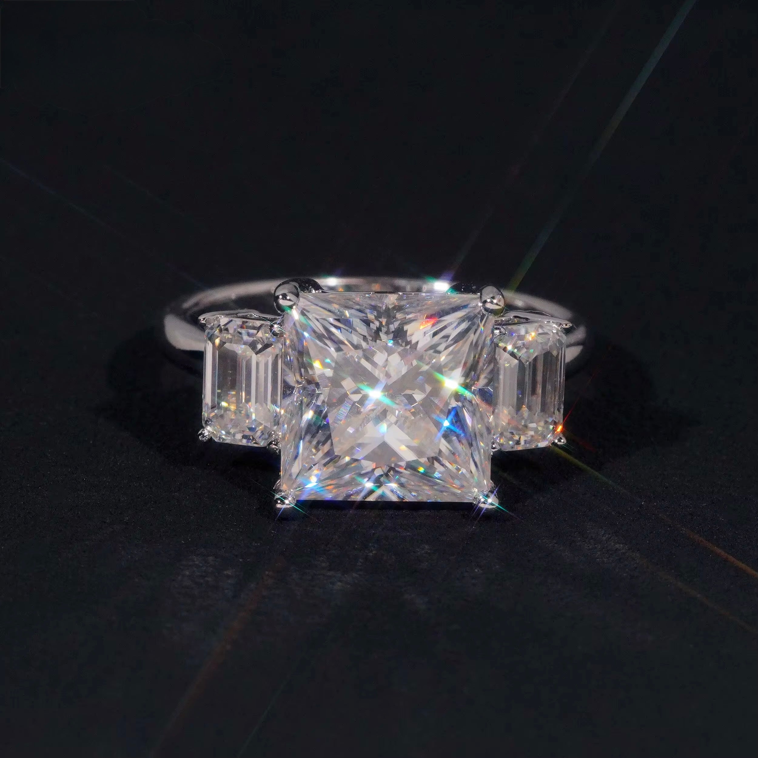 6ct Three-Stone Princess Cut VVS Ring