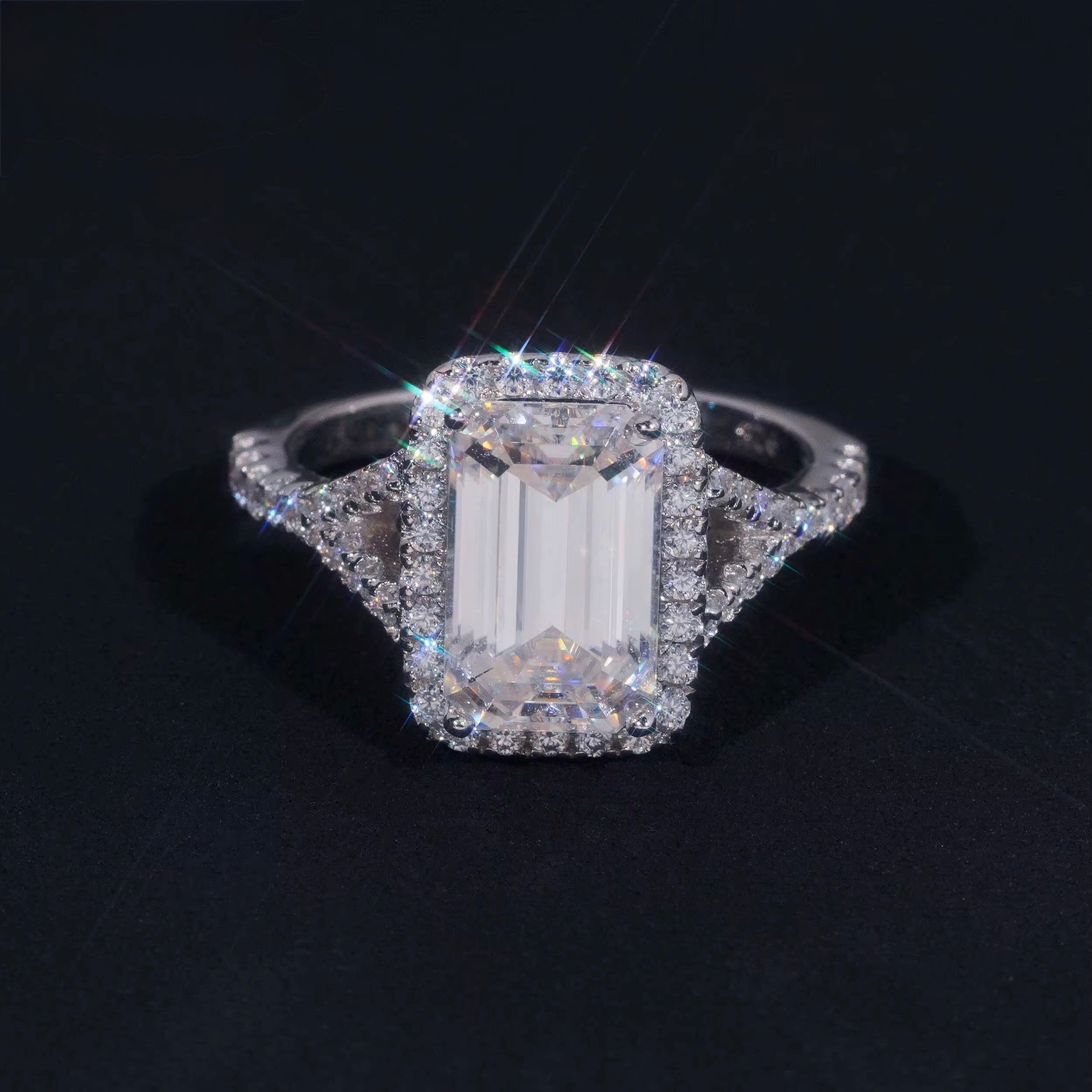 Halo emerald cut VVS S925 ring