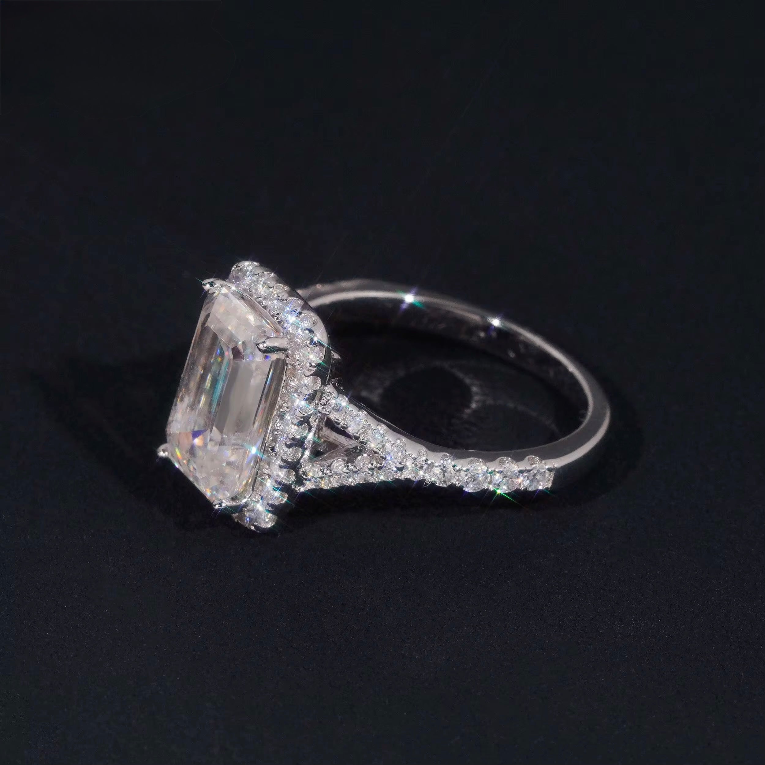 Halo emerald cut VVS S925 ring