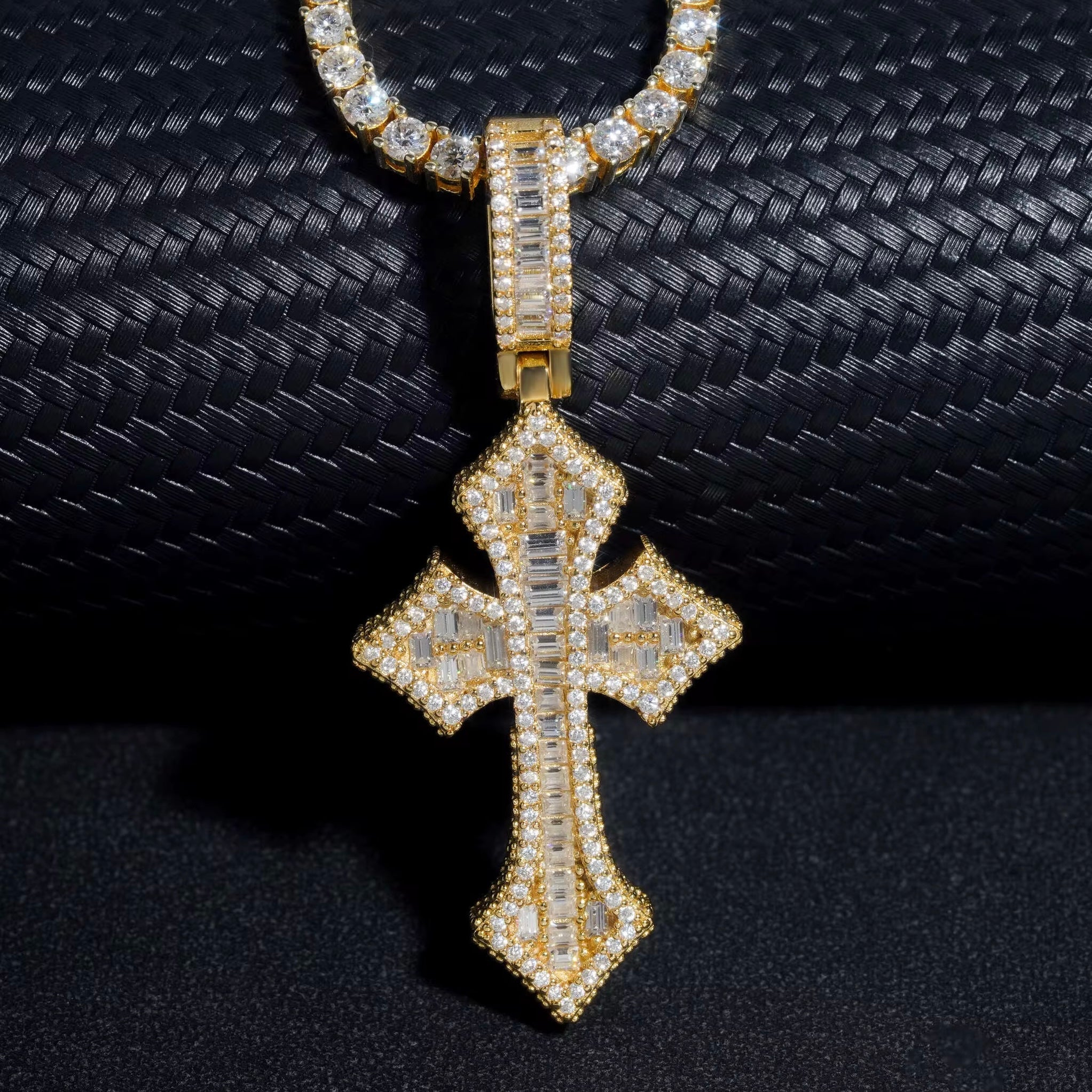 925 Silver Cross Pendant VVS Baguettes