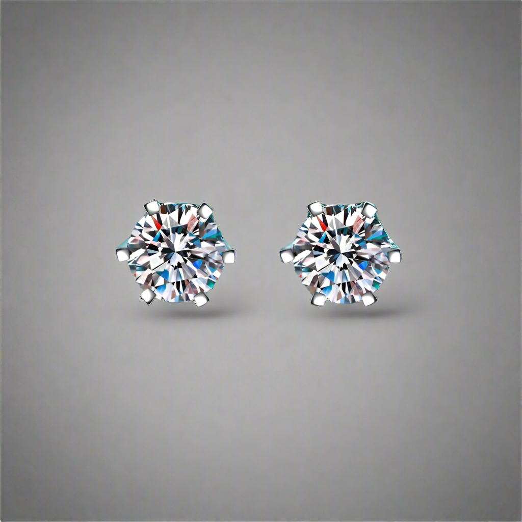 S925 VVS1 Round Cut Stud Earrings