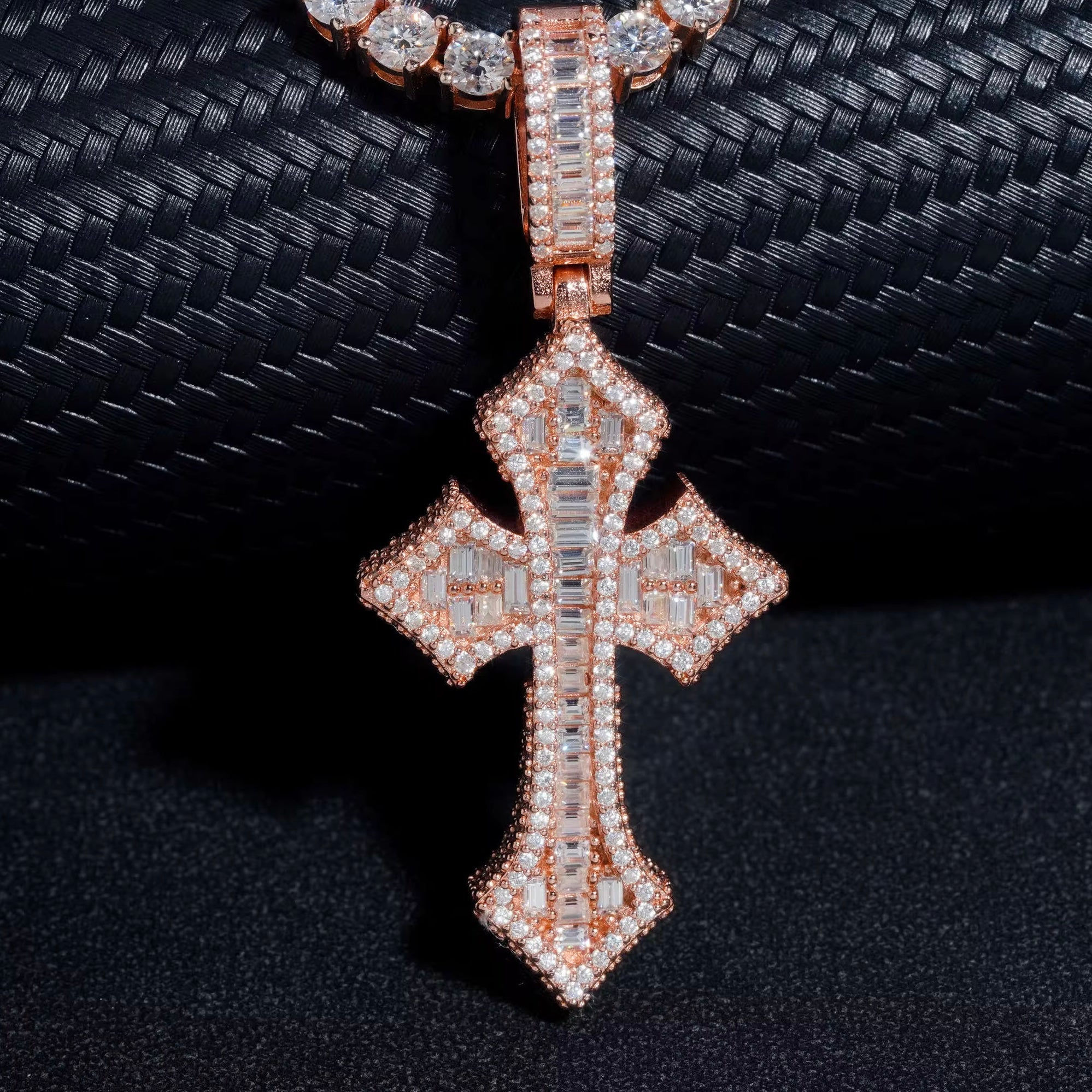 925 Silver Cross Pendant VVS Baguettes