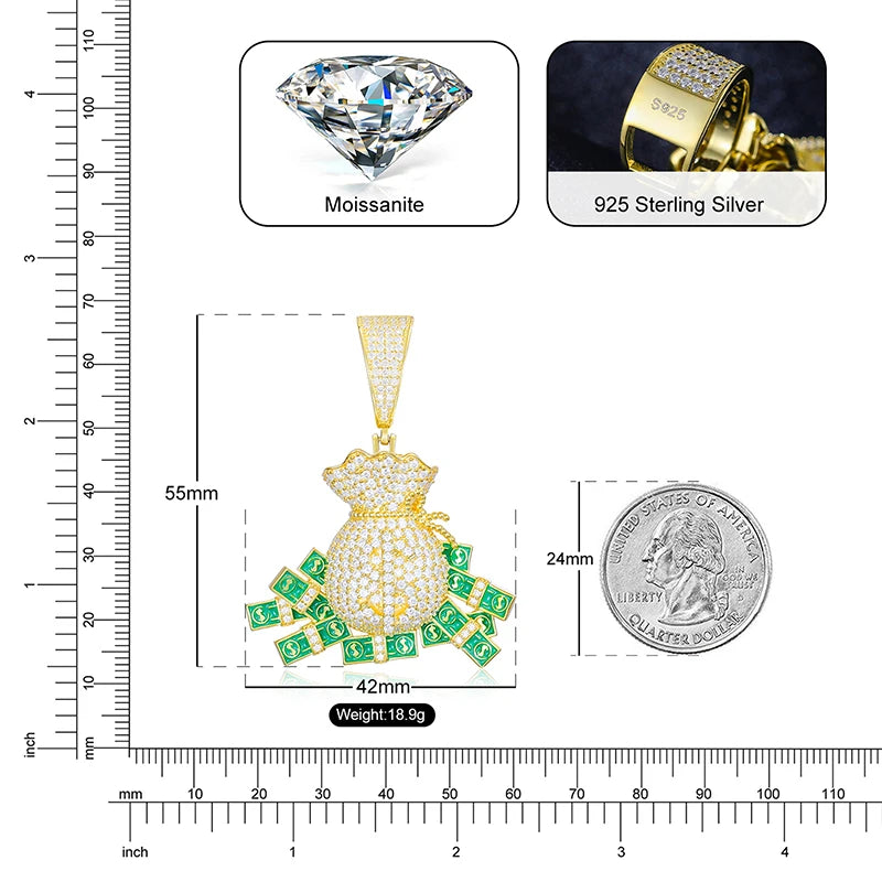 S925 Moissanite Money Bag Pendant