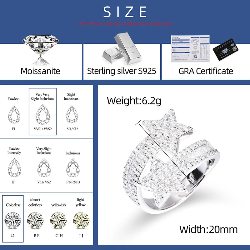 S925 Moissanite Star Rings