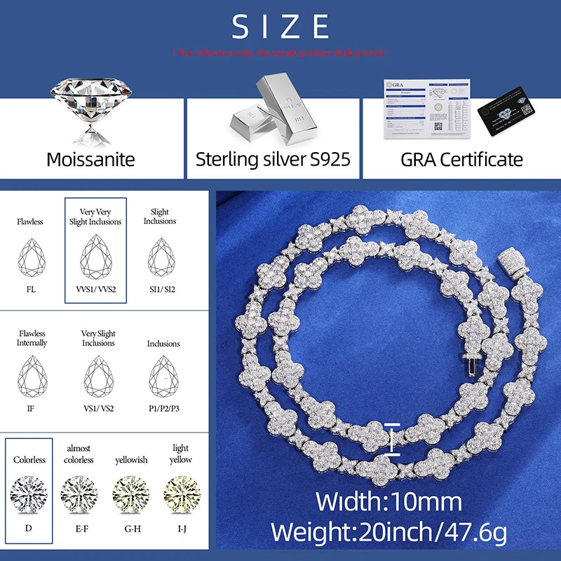 10mm S925 Moissanite Tennis Necklace