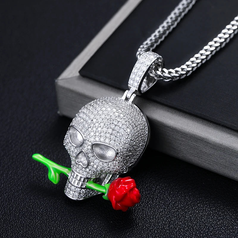 Glowing Skull Rose S925 Moissanite Pendant