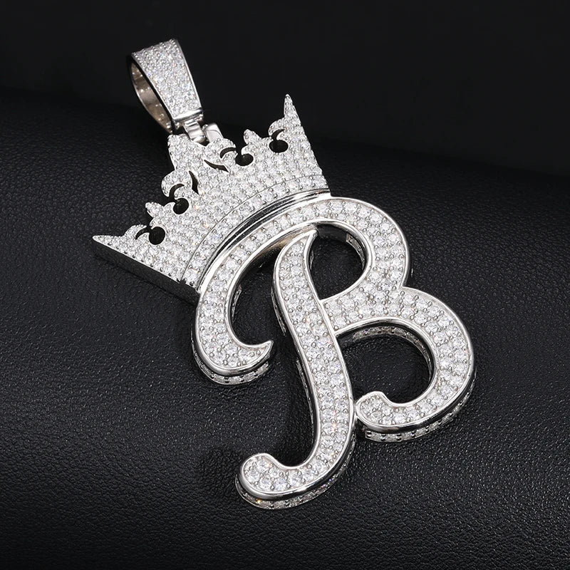 Crown Letter Pendant Silver 925 Moissanite