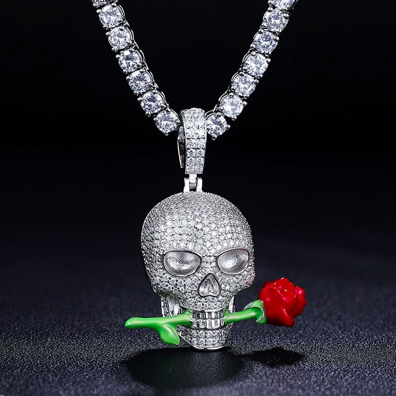 Glowing Skull Rose S925 Moissanite Pendant