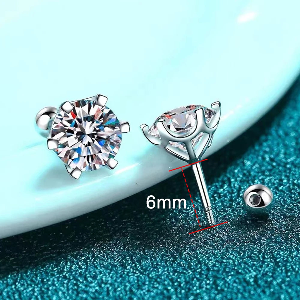 S925 VVS1 Round Cut Stud Earrings