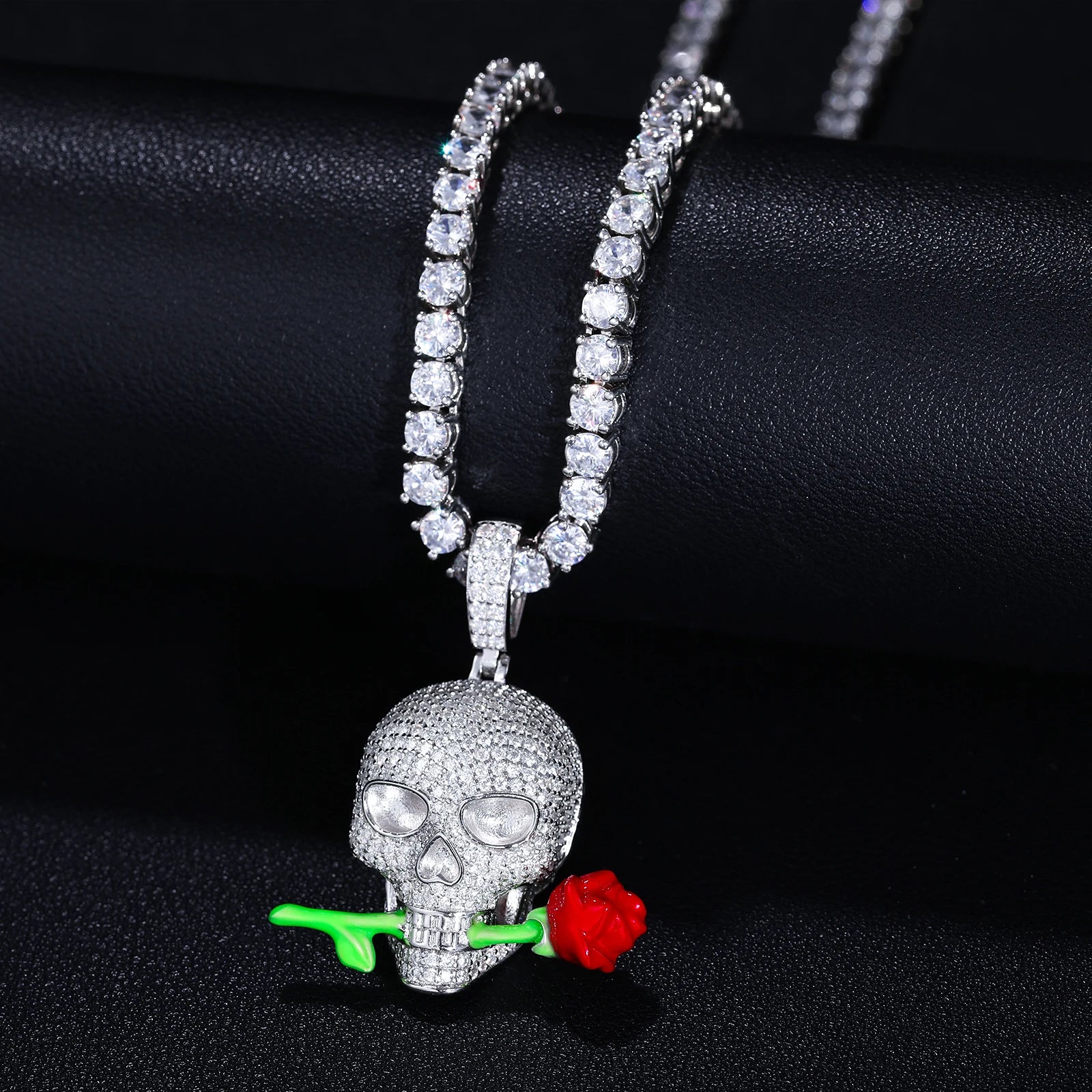 Glowing Skull Rose S925 Moissanite Pendant