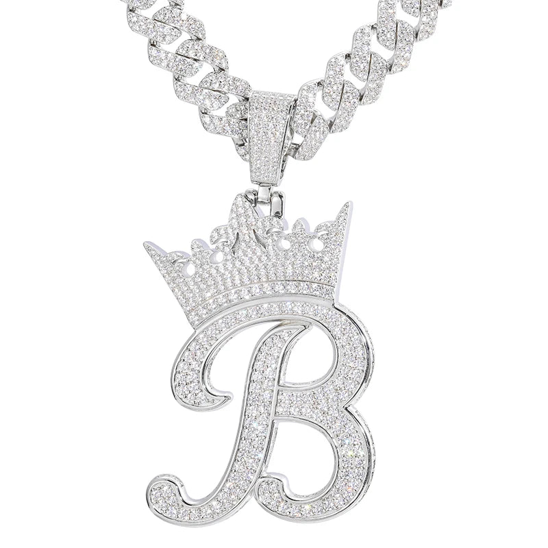 Crown Letter Pendant Silver 925 Moissanite