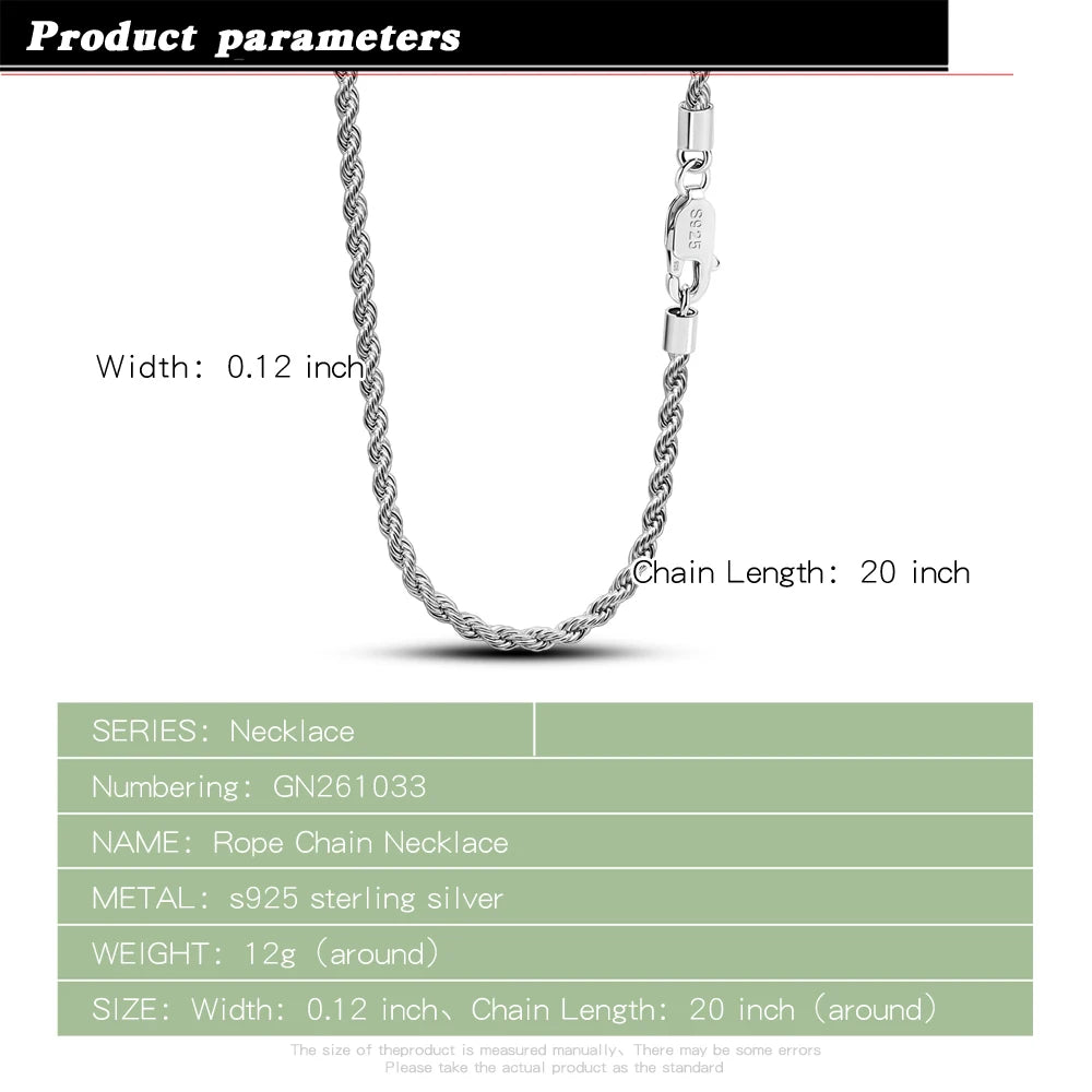 S925 3mm Rope Chain Necklace