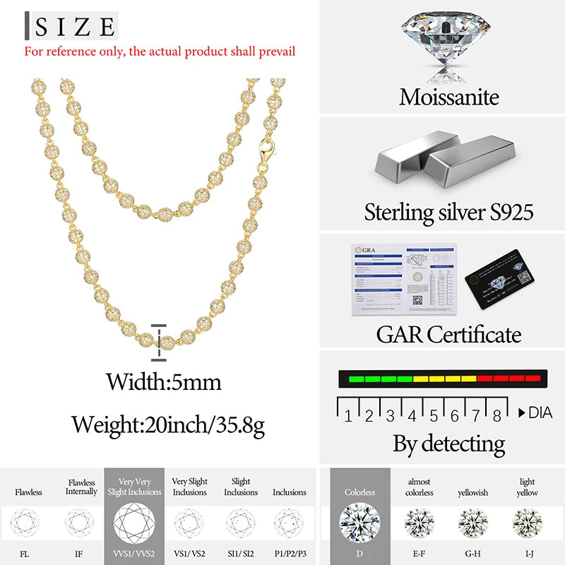 S925 Moissanite Beads Chain Bracelet