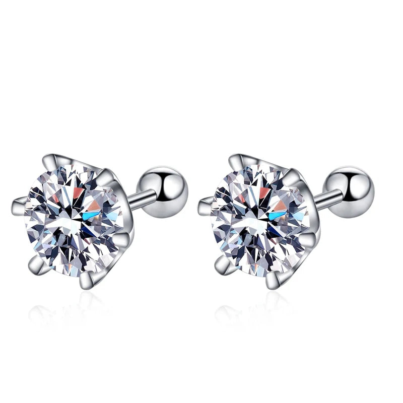 S925 VVS1 Round Cut Stud Earrings