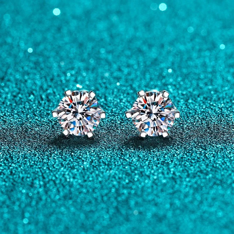 S925 VVS1 Round Cut Stud Earrings