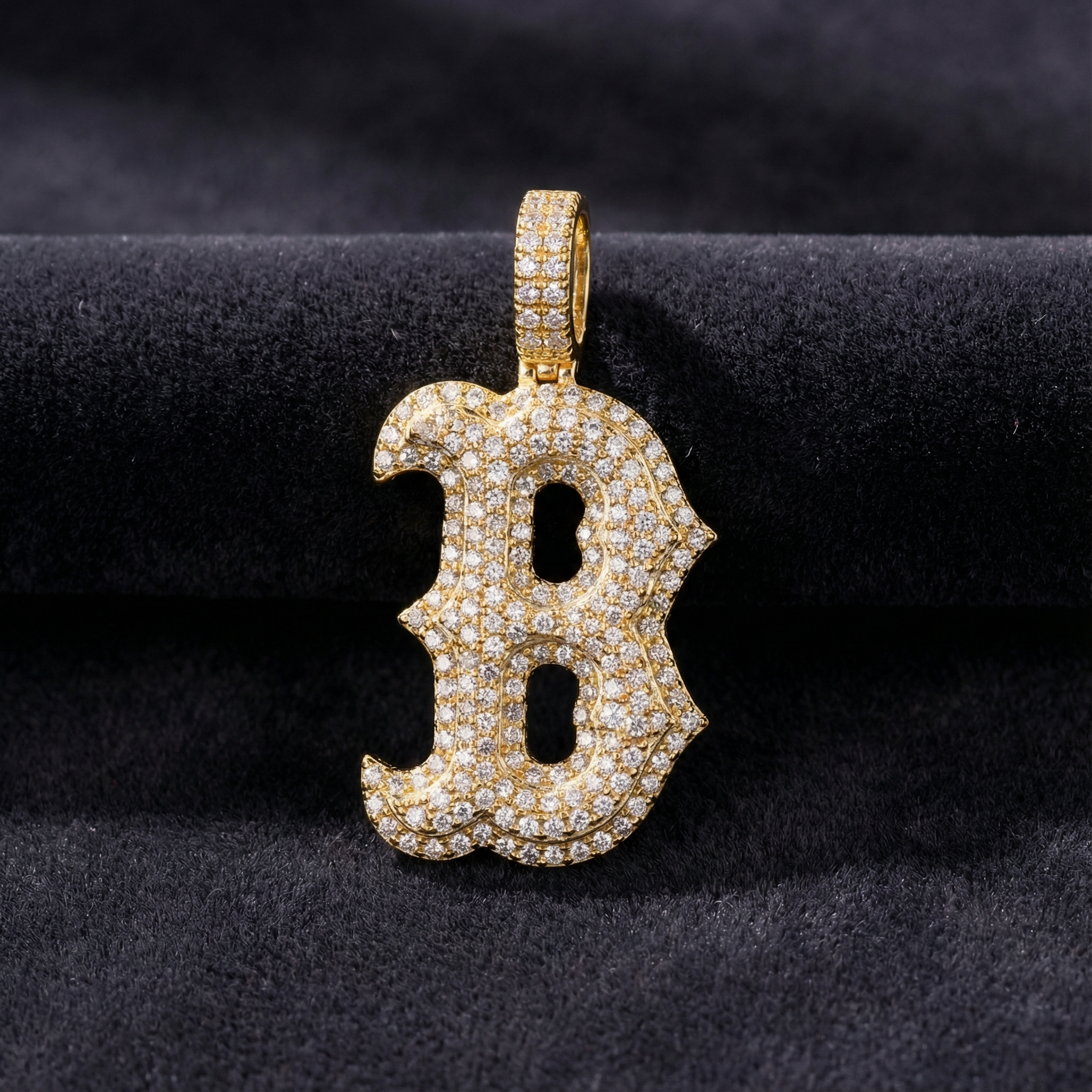 2 ct VVS initial B pendant 14k gold